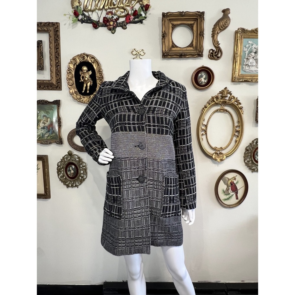Desigual Naples Italy Patchwork Knit Button Front Coat Jacket 36
